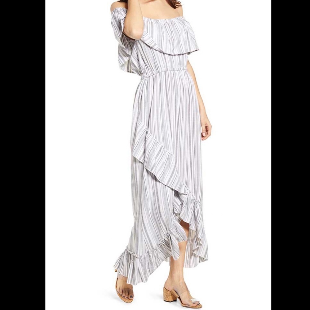 Jack by BB Dakota Off The Shoulder Striped Maxi Dress Size Small